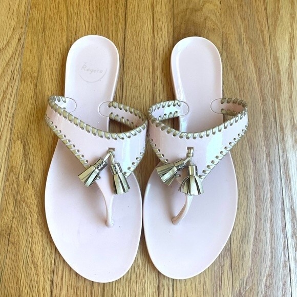 Jack Rogers Alana Rose Pink Jelly Flip Flop Sandals W/Gold Tassels Womens Size 8 - Picture 2 of 5